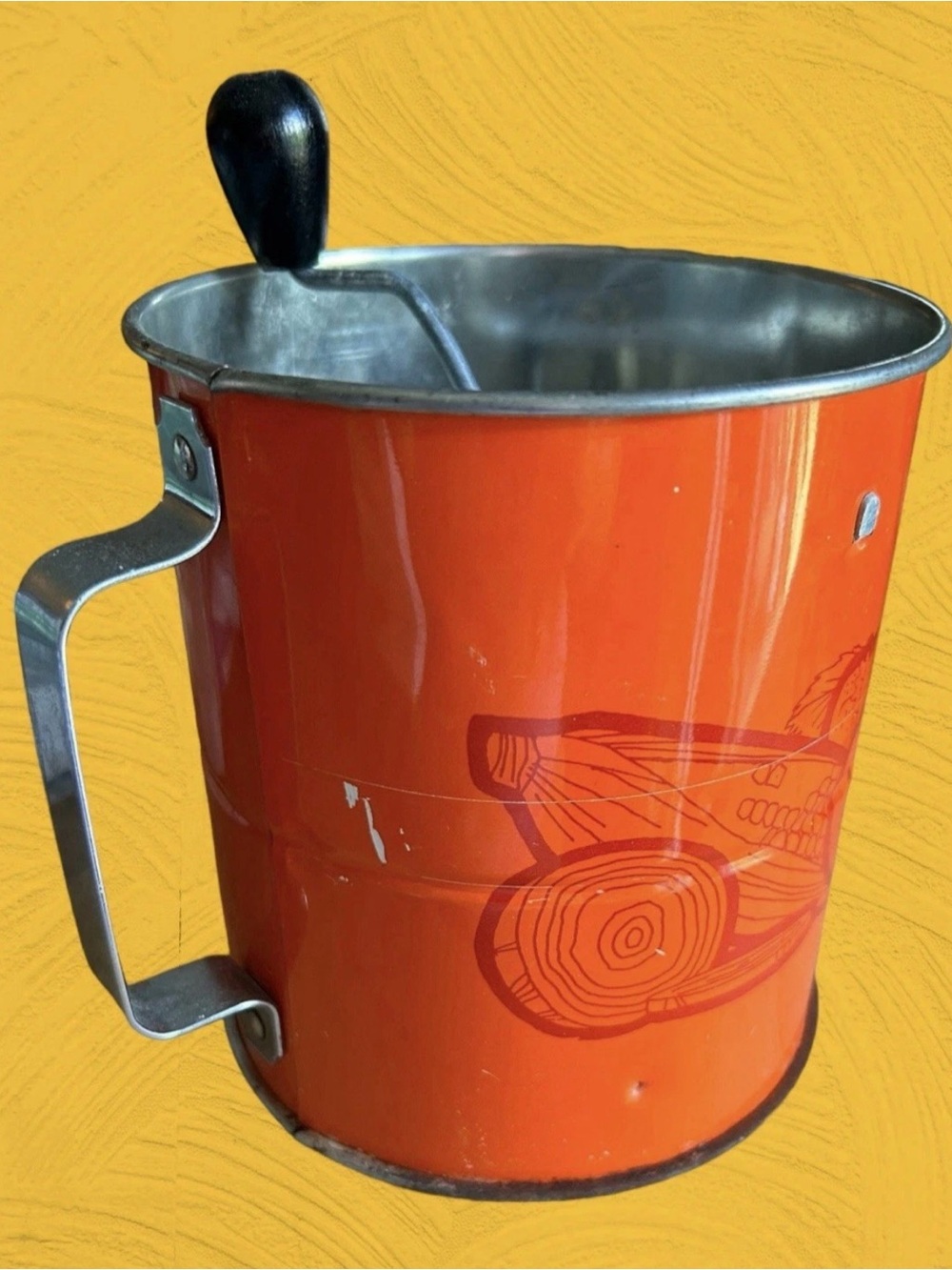 Vintage Retro Androck Orange Vegetables 3 Screen Flour Sifter Tier Metal